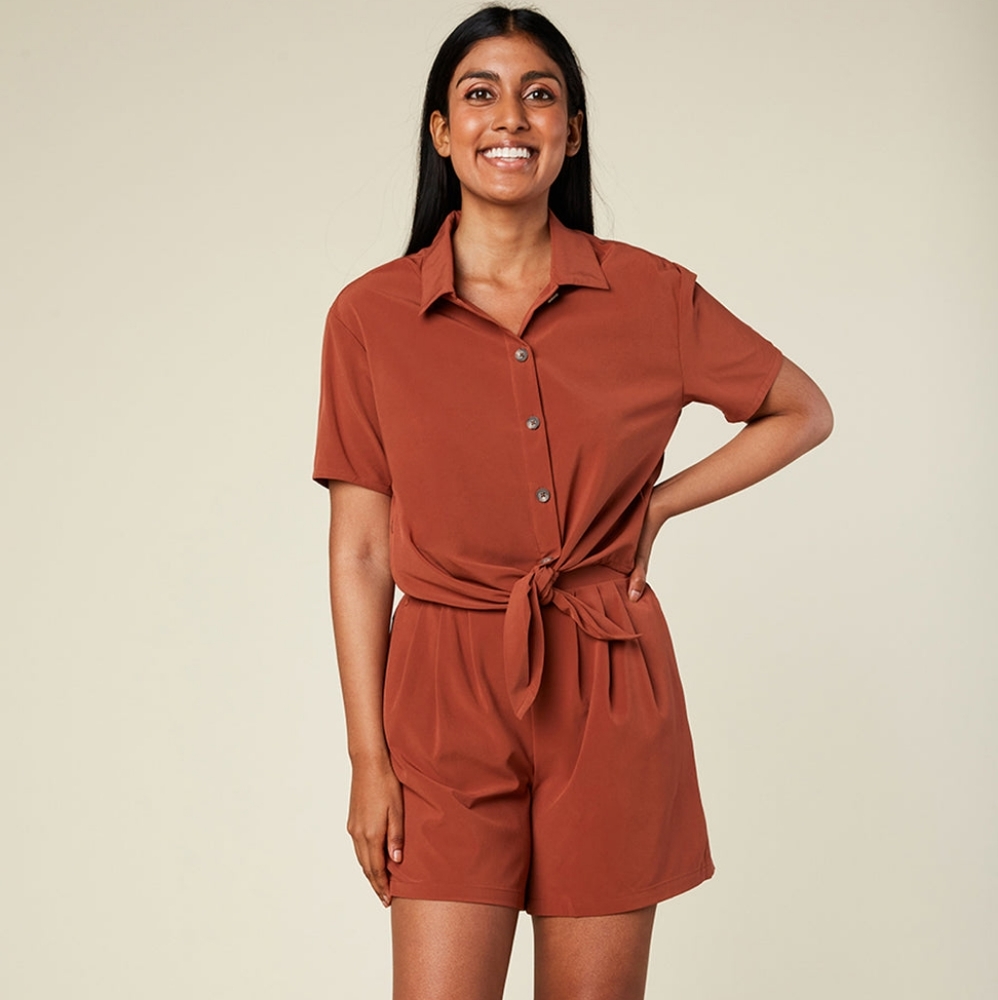 Wayre Button Up Crop Tie Front Top Blouse Short Sleeve Size XL